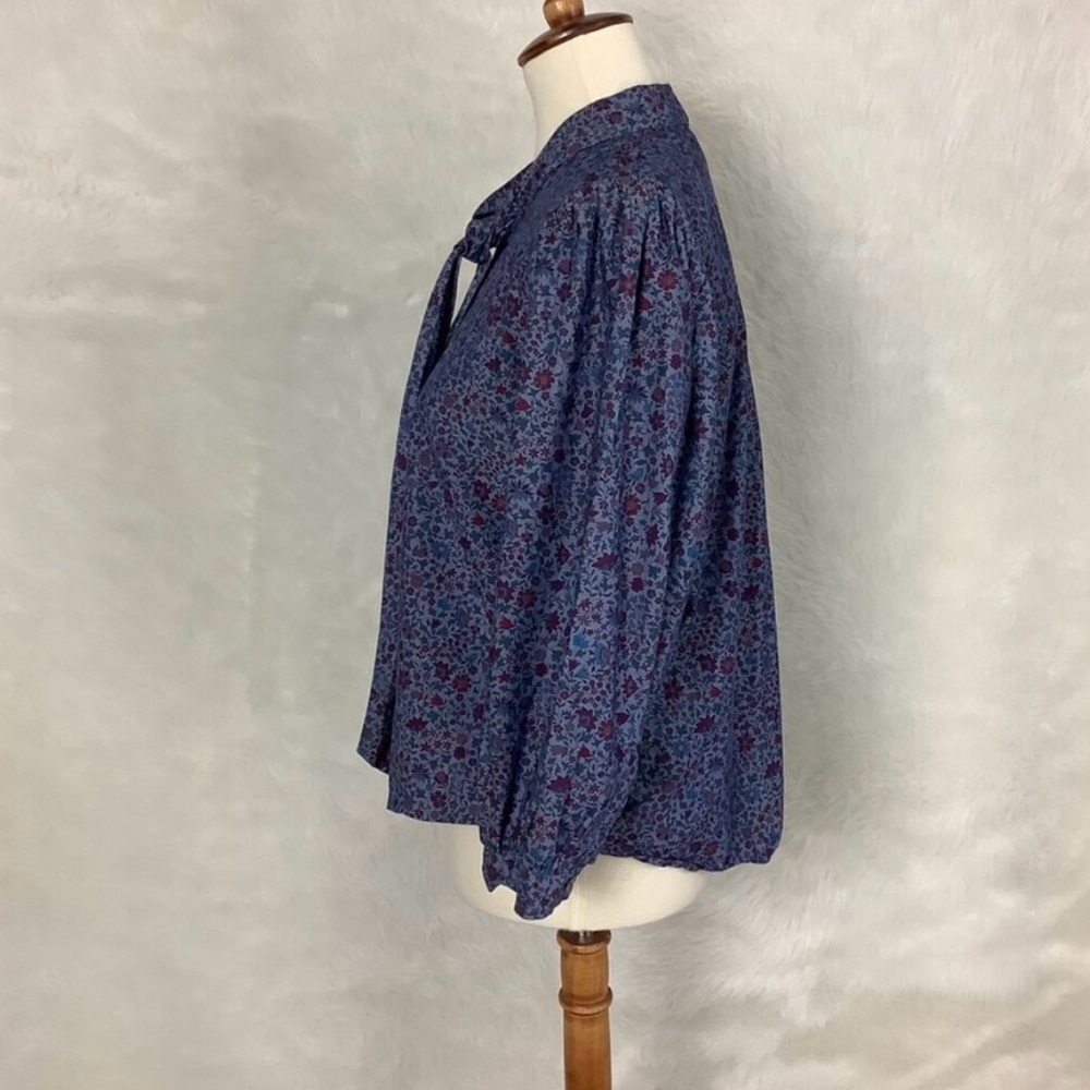 J. Crew Blue Puff Sleeve Blouse with Tie Front - Picture 4 of 7